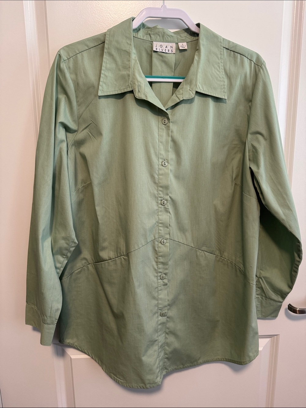 Joan Rivers Light Sage Green Boyfriend Button-Down Shirt